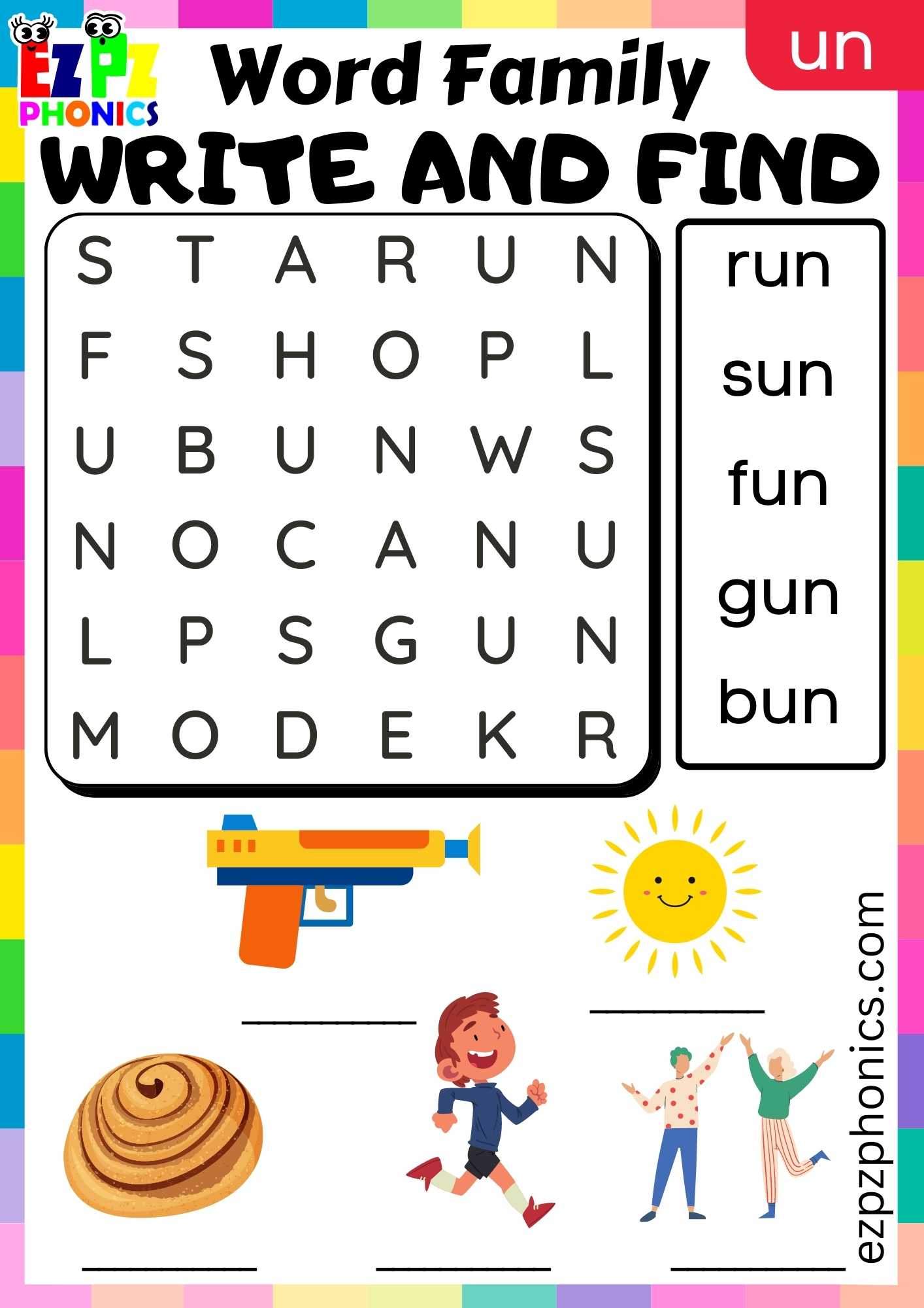 UN Words Write And Find Phonics Word Families Worksheet